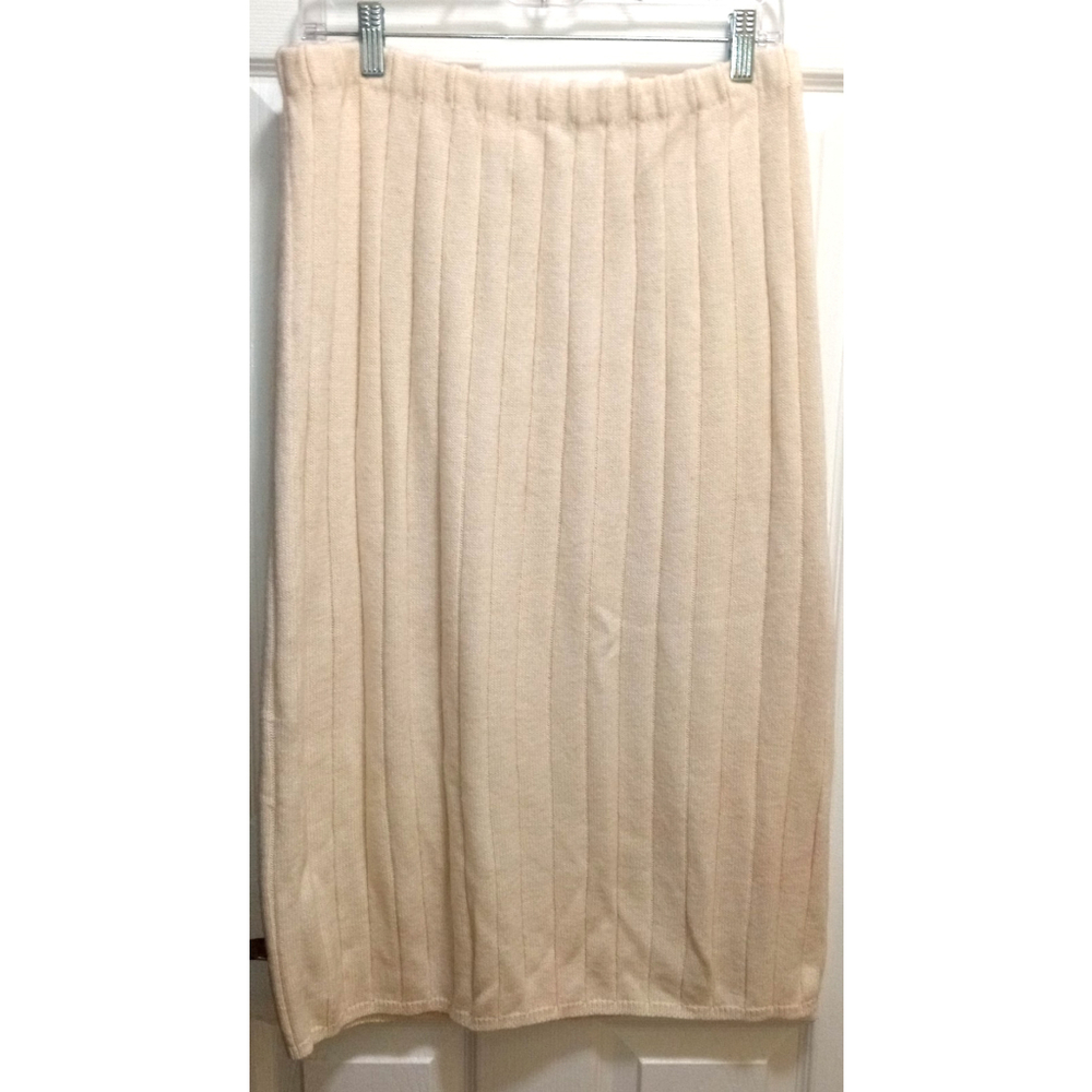 Vintage Lerner Womens Midi Skirt Sz L Ivory Lambswool Blend Minimalist Soft